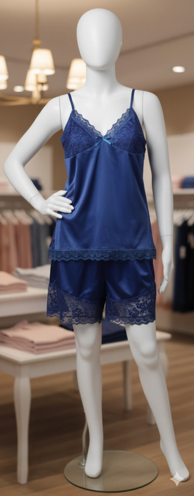 3-Piece Satin Cami, Short, and Robe (Blue)