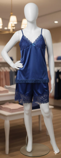 3-Piece Satin Cami, Short, and Robe (Blue)