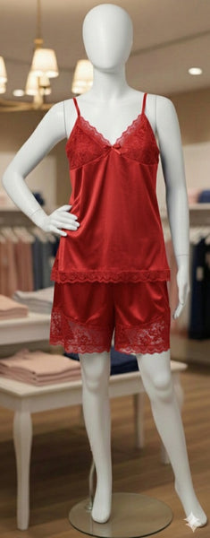 3-Piece Satin Cami, Short, and Robe (Red)