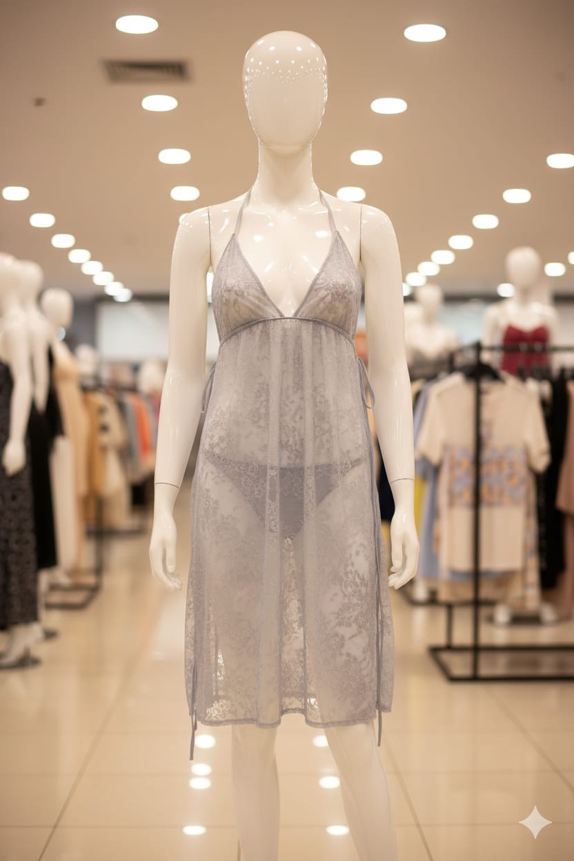 Silver Mist Mesh Babydoll Set