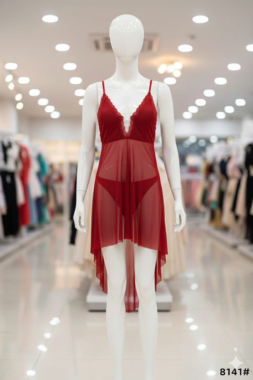 Deep Bordeaux Mesh Babydoll Set