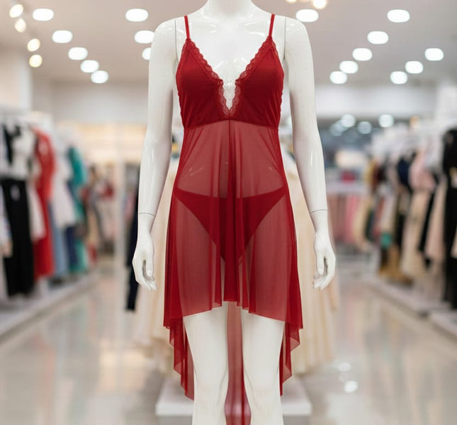 Deep Bordeaux Mesh Babydoll Set