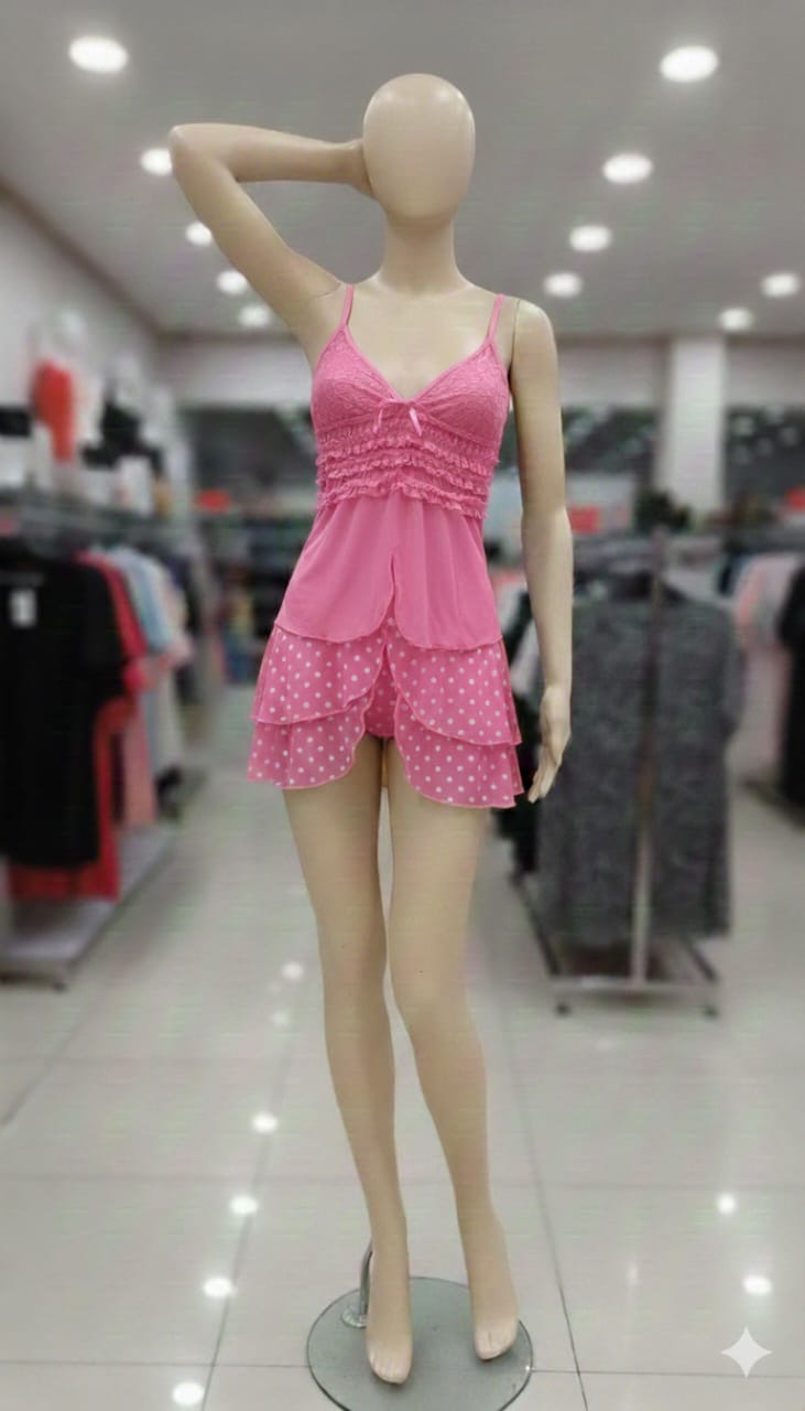 Pink Polka-Dot Ruffle Cami Set