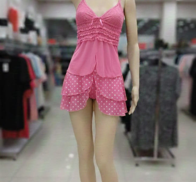 Pink Polka-Dot Ruffle Cami Set