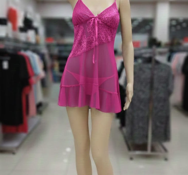 Fuchsia Allure Lace & Mesh Chemise
