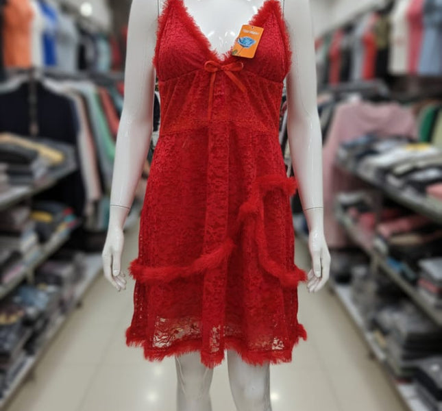 Scarlet Lace Keyhole Knee-Skirt with Satin Bow