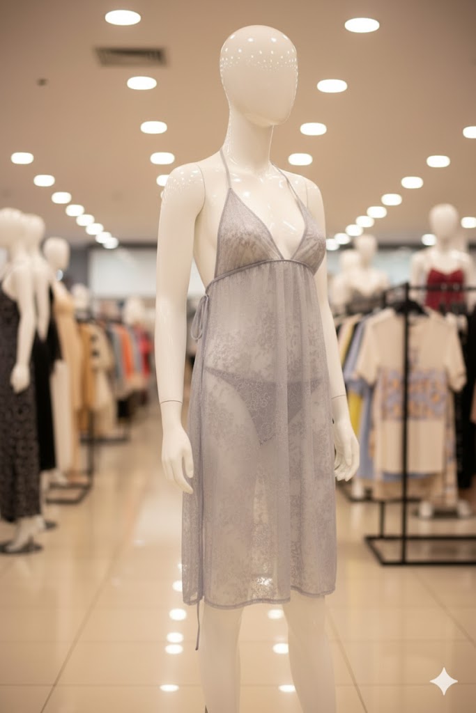 Silver Mist Mesh Babydoll Set