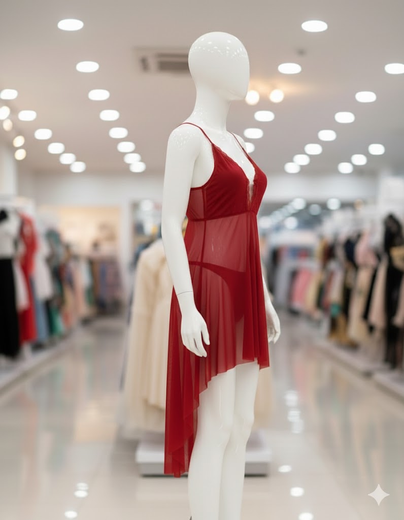 Deep Bordeaux Mesh Babydoll Set